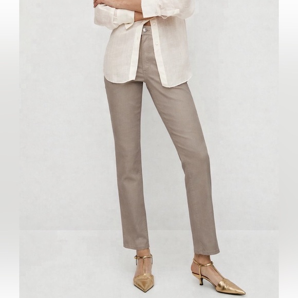 Massimo Dutti Pants - Massimo Dutti High Waisted Straight Leg Coated Trousers Size 6 Taupe 707